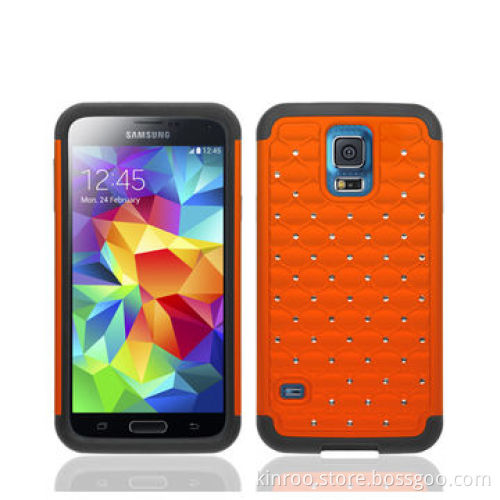 Rugged Silicone and PC Stand Case for Samsung S5 with Fake Crystal